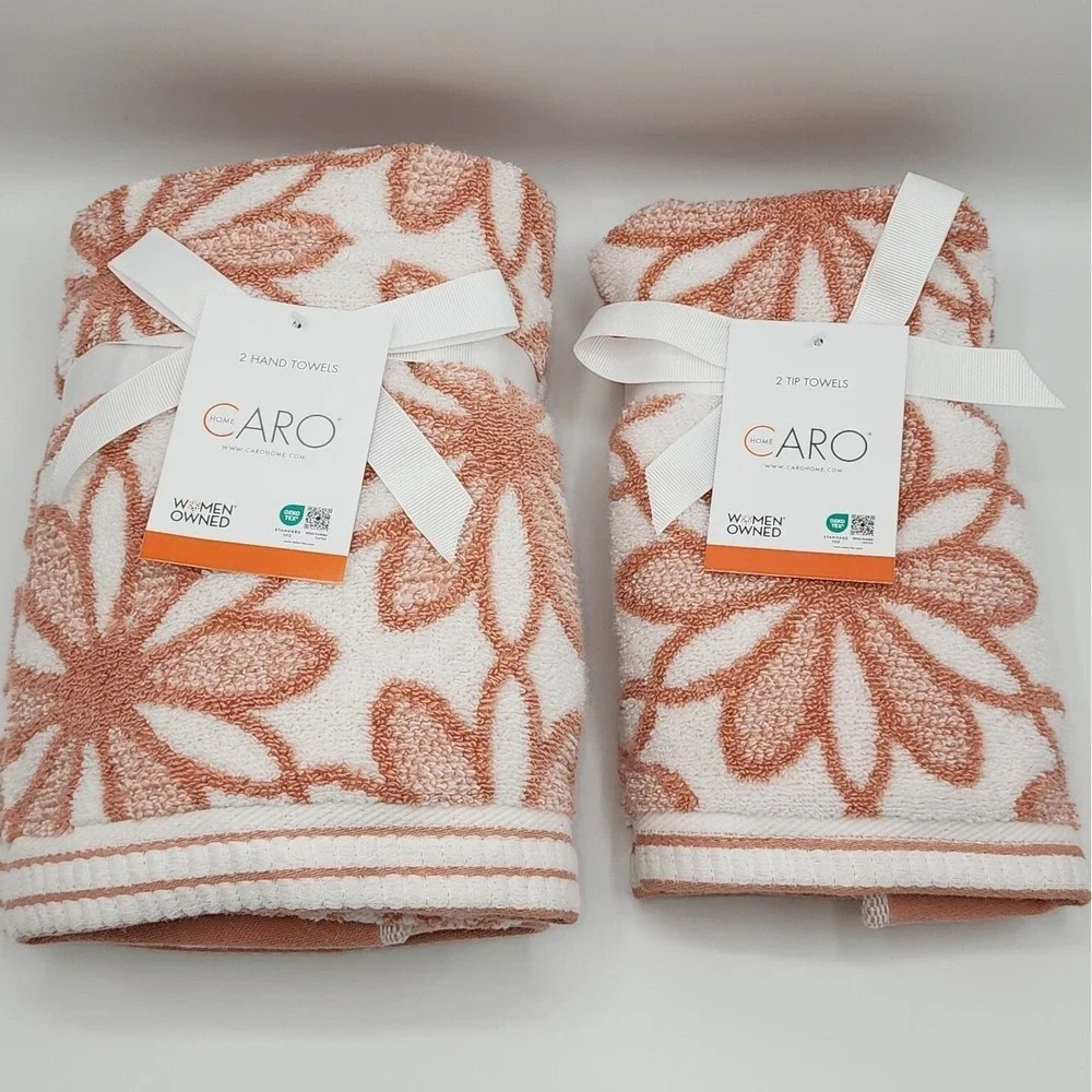Caro Home Daisy Days Floral Cotton Towel Set 6pc Warm Clay Rose Fall Harvest